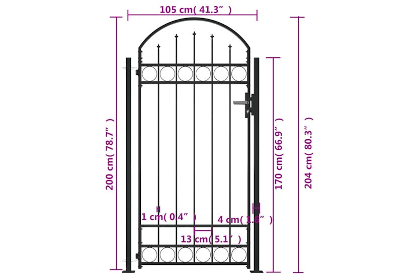 vidaXL 145751 Fence Gate With Arched Top And 2 Posts 105x204cm Black vidaXL 145751 Fence Gate With Arched Top And 2 Posts 105x204cm Black