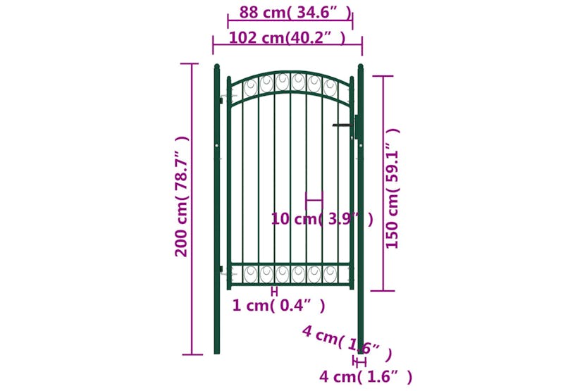 vidaXL 146365 Fence Gate With Arched Top Steel 100x150cm Green vidaXL 146365 Fence Gate With Arched Top Steel 100x150cm Green