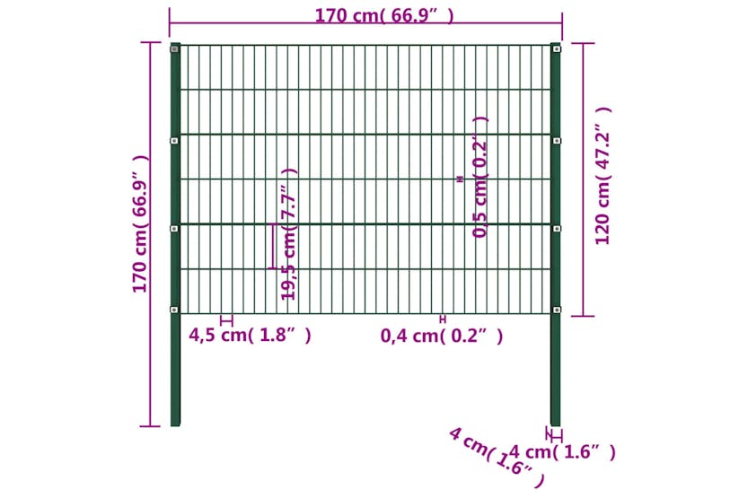 vidaXL 144934 Fence Panel With Posts Iron 1.7x1.2 M Green vidaXL 144934 Fence Panel With Posts Iron 1.7x1.2 M Green