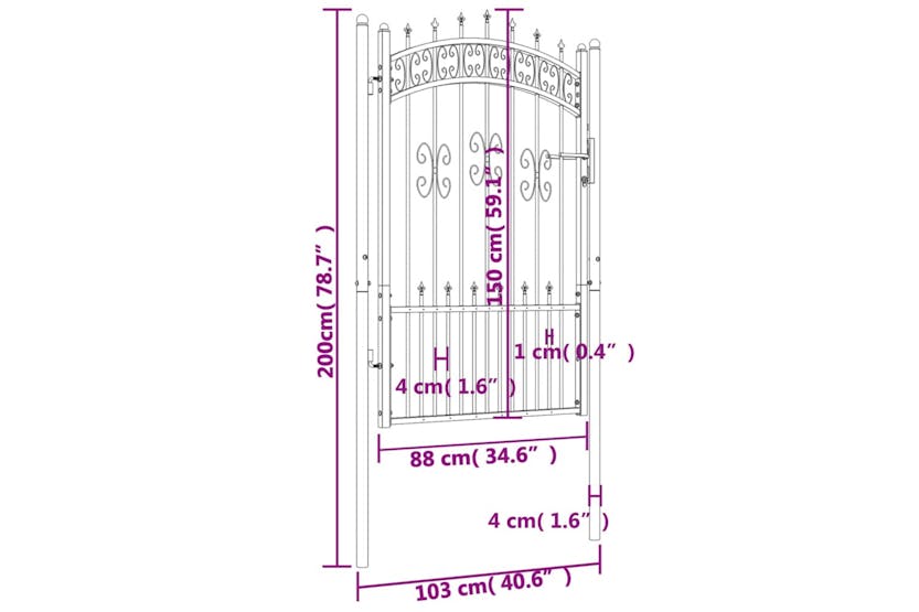 vidaXL 151092 Fence Gate With Spear Top Black 103x200cm Powder-coated Steel vidaXL 151092 Fence Gate With Spear Top Black 103x200cm Powder-coated Steel
