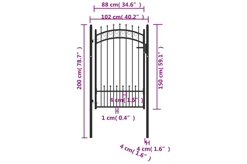 vidaXL 146390 Fence Gate With Spikes Steel 100x150cm Black vidaXL 146390 Fence Gate With Spikes Steel 100x150cm Black