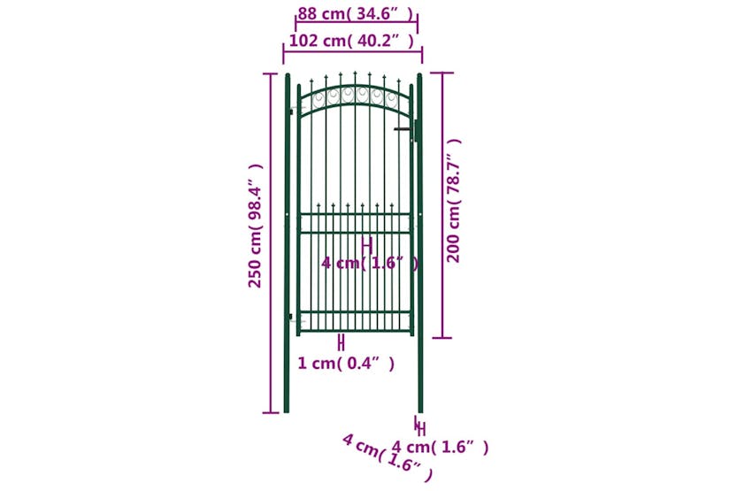 vidaXL 146387 Fence Gate With Spikes Steel 100x200cm Green vidaXL 146387 Fence Gate With Spikes Steel 100x200cm Green