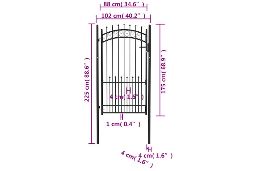 vidaXL 146391 Fence Gate With Spikes Steel 100x175cm Black vidaXL 146391 Fence Gate With Spikes Steel 100x175cm Black
