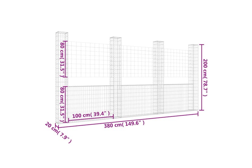 vidaXL 151291 U-shape Gabion Basket With 4 Posts Iron 380x20x200cm vidaXL 151291 U-shape Gabion Basket With 4 Posts Iron 380x20x200cm