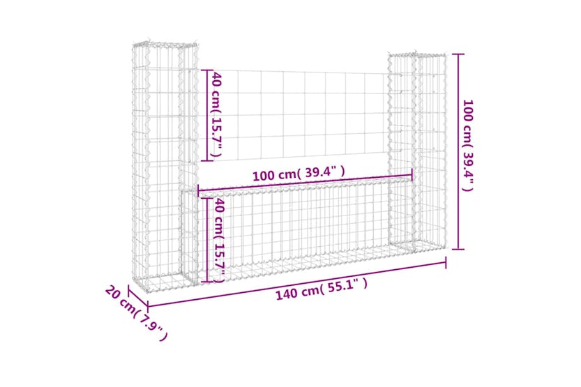 vidaXL 151275 U-shape Gabion Basket With 2 Posts Iron 140x20x100cm vidaXL 151275 U-shape Gabion Basket With 2 Posts Iron 140x20x100cm