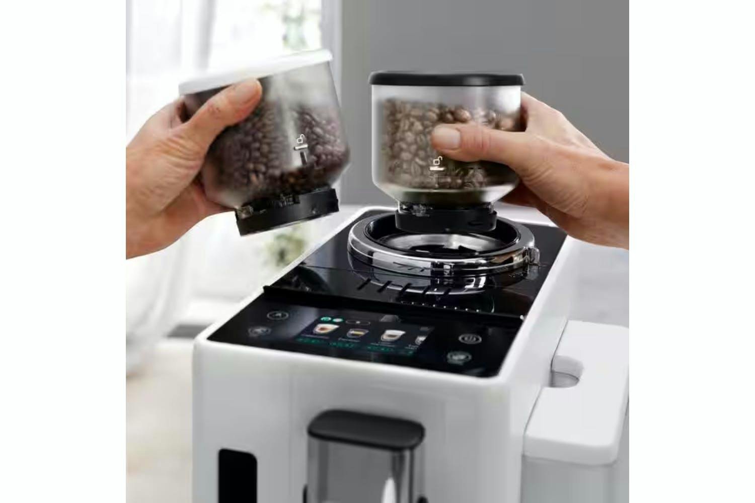 DeLonghi Rivelia Automatic Compact Bean to Cup Coffee Machine | EXAM440.55.W | Arctic White