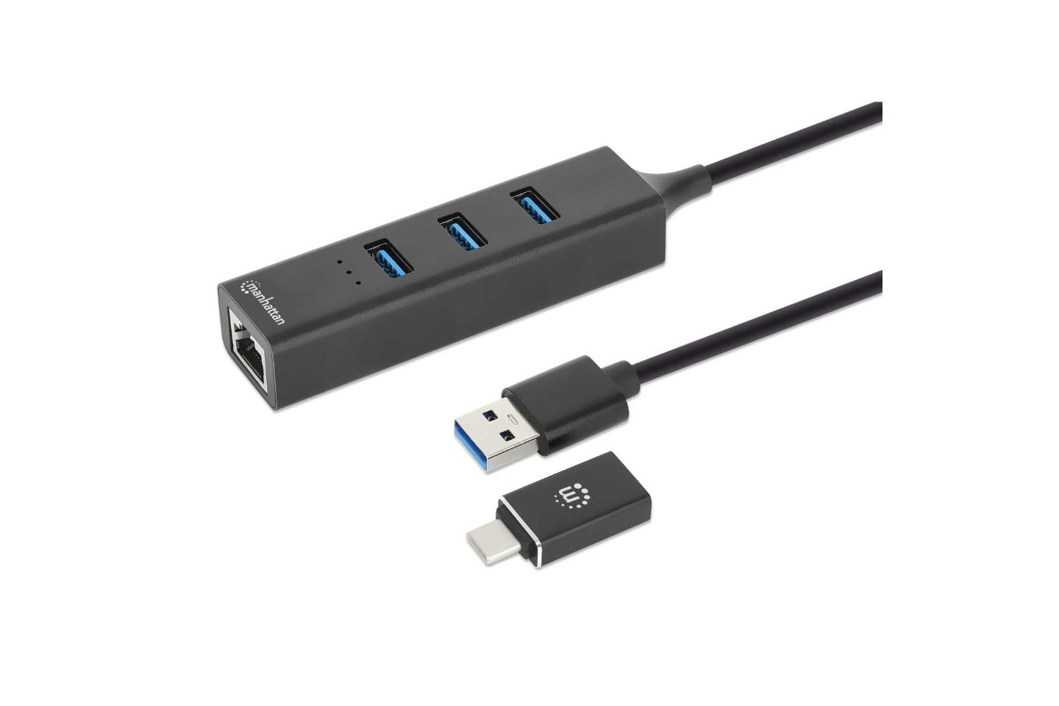 Manhattan 3-Port USB 3.0 Type-C/A Combo Hub with Gigabit Ethernet Network Adapter