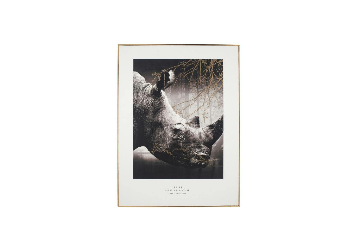 Monochrome Rhino Print with Black Frame | 80 x 60 cm