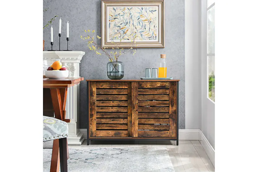 Vasagle Industrial Cabinet with Sliding Doors | Rustic Brown & Black Vasagle Industrial Cabinet with Sliding Doors | Rustic Brown & Black