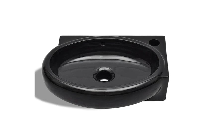 Vidaxl Ceramic Bathroom Sink Basin Faucet/overflow Hole Black Round Vidaxl Ceramic Bathroom Sink Basin Faucet/overflow Hole Black Round