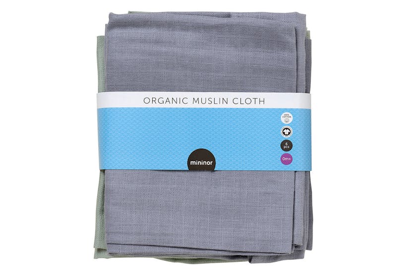 Mininor Organic Muslin Cloth | Grey Seal/Willow Green | 6 Pieces Mininor Organic Muslin Cloth | Grey Seal/Willow Green | 6 Pieces