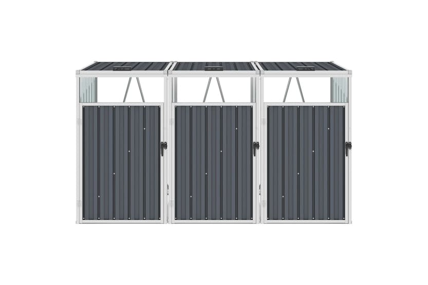 vidaXL Triple Garbage Bin Shed Grey 213x81x121cm Steel vidaXL Triple Garbage Bin Shed Grey 213x81x121cm Steel