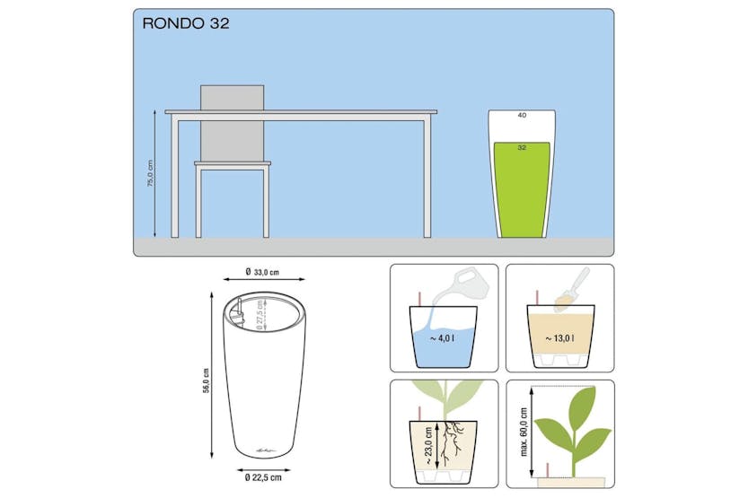 Lechuza Planter Rondo 32 All-in-one High-gloss White 15780 Lechuza Planter Rondo 32 All-in-one High-gloss White 15780