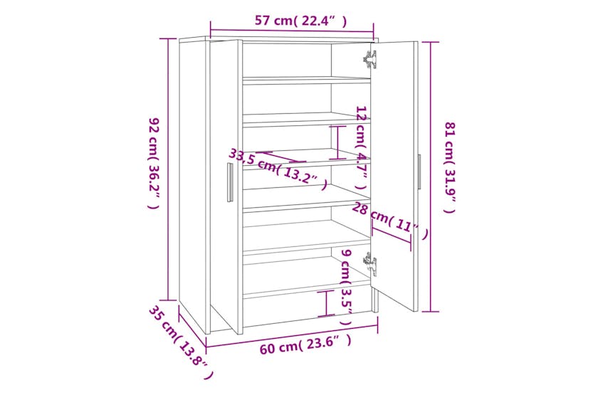 vidaXL Shoe Cabinet Grey Sonoma 60x35x92cm Engineered Wood vidaXL Shoe Cabinet Grey Sonoma 60x35x92cm Engineered Wood