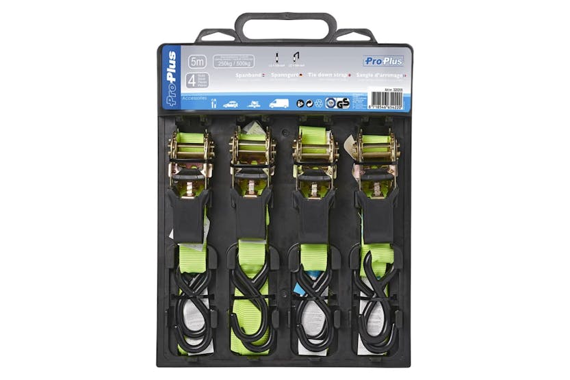 Proplus Tie Down Strap With Ratchet + 2 Hooks Set Of 4 5 M 320205 Proplus Tie Down Strap With Ratchet + 2 Hooks Set Of 4 5 M 320205