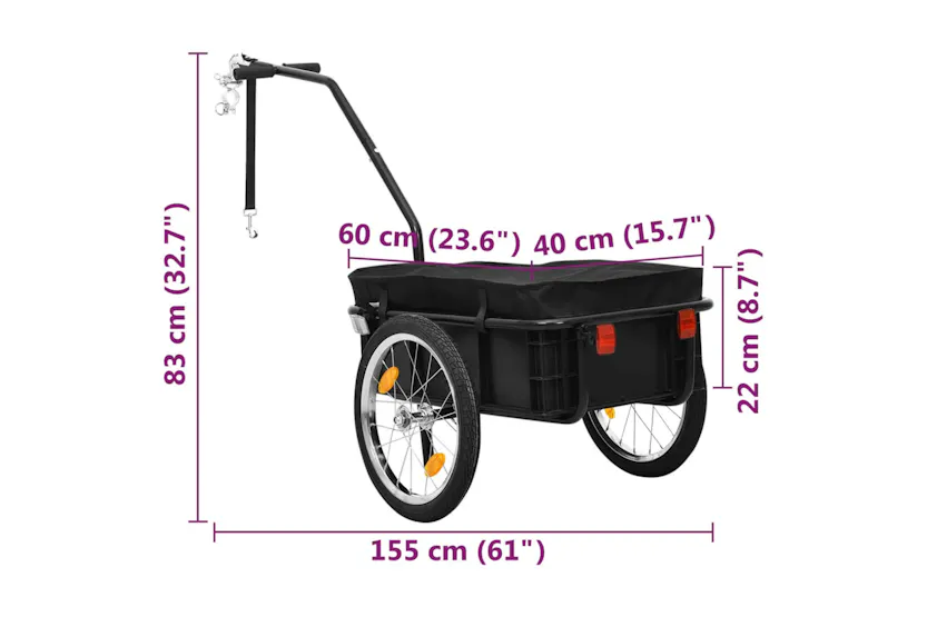 vidaXL Bike Trailer/hand Wagon 155x60x83cm Steel Black vidaXL Bike Trailer/hand Wagon 155x60x83cm Steel Black