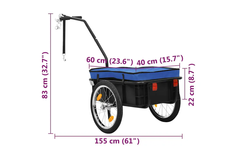 vidaXL Bike Trailer/hand Wagon 155x60x83cm Steel Blue vidaXL Bike Trailer/hand Wagon 155x60x83cm Steel Blue