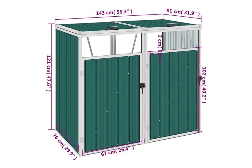 vidaXL Double Garbage Bin Shed Green 143x81x121cm Steel vidaXL Double Garbage Bin Shed Green 143x81x121cm Steel