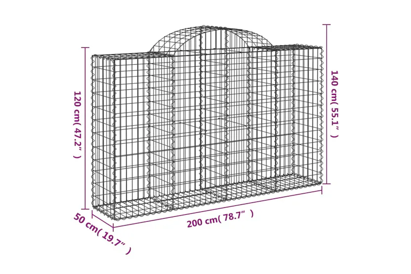 vidaXL 3146350 Arched Gabion Baskets 11 Pcs 200x50x120/140cm Galvanised Iron vidaXL 3146350 Arched Gabion Baskets 11 Pcs 200x50x120/140cm Galvanised Iron