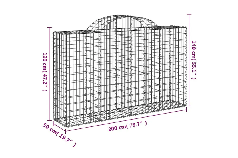 vidaXL 3146351 Arched Gabion Baskets 12 Pcs 200x50x120/140cm Galvanised Iron vidaXL 3146351 Arched Gabion Baskets 12 Pcs 200x50x120/140cm Galvanised Iron