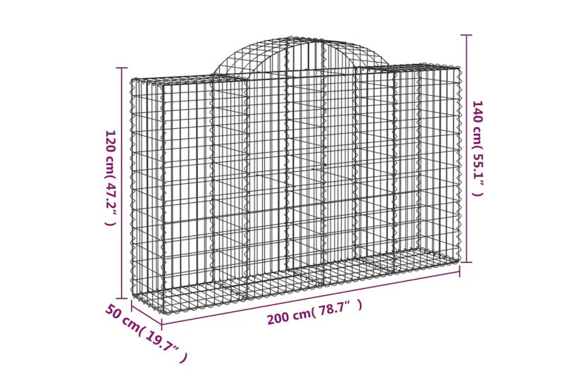 vidaXL 3146341 Arched Gabion Baskets 2 Pcs 200x50x120/140cm Galvanised Iron vidaXL 3146341 Arched Gabion Baskets 2 Pcs 200x50x120/140cm Galvanised Iron