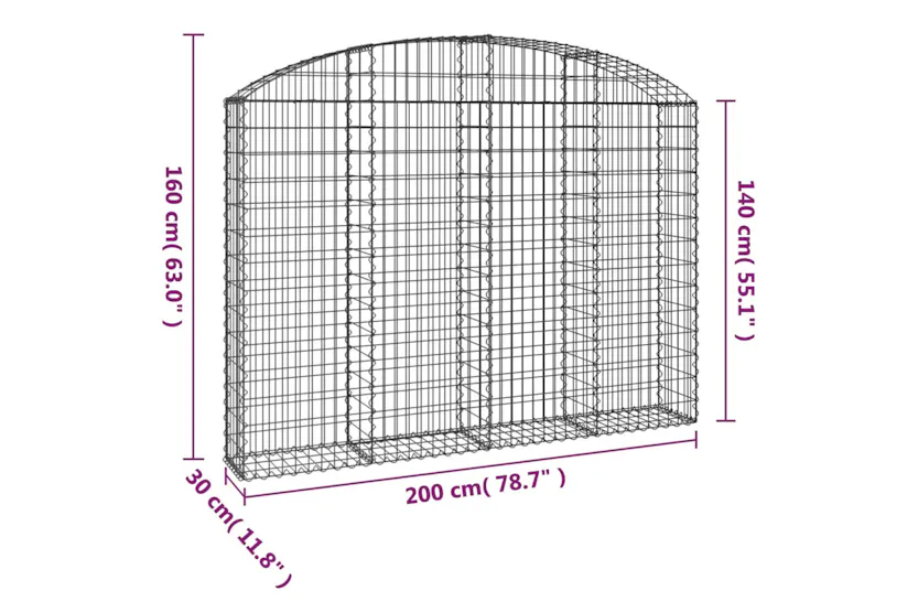 vidaXL 153467 Arched Gabion Basket 200x30x140/160cm Galvanised Iron vidaXL 153467 Arched Gabion Basket 200x30x140/160cm Galvanised Iron