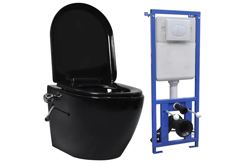 Vidaxl Wall Hung Rimless Toilet With Concealed Cistern Ceramic Black Vidaxl Wall Hung Rimless Toilet With Concealed Cistern Ceramic Black