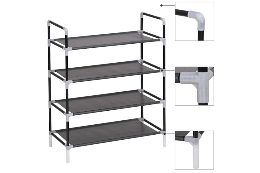 vidaXL 245628 Shoe Rack With 4 Shelves Metal And Non-woven Fabric Black vidaXL 245628 Shoe Rack With 4 Shelves Metal And Non-woven Fabric Black
