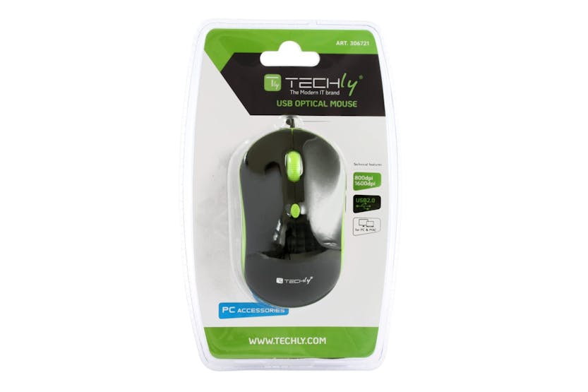 Techly Wired Optical USB Mouse | Black/Green Techly Wired Optical USB Mouse | Black/Green