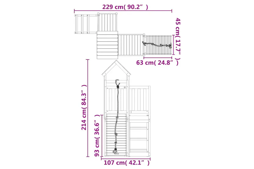 vidaXL 3155831 Playhouse With Climbing Wall Solid Wood Pine vidaXL 3155831 Playhouse With Climbing Wall Solid Wood Pine