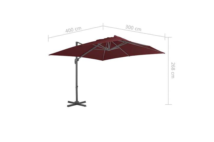 vidaXL 312315 Cantilever Umbrella With Aluminium Pole Bordeaux Red 400x300cm vidaXL 312315 Cantilever Umbrella With Aluminium Pole Bordeaux Red 400x300cm