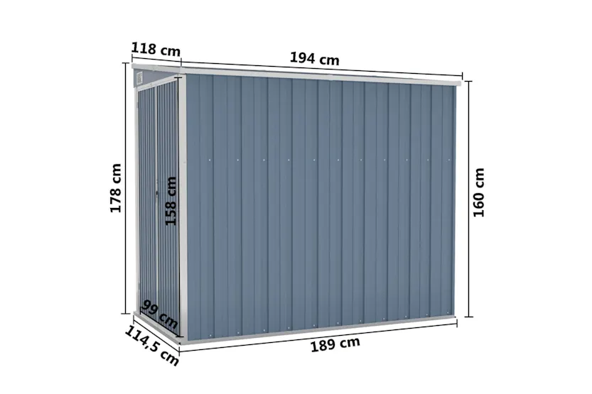 Vidaxl Wall-mounted Garden Shed Grey 118x194x178 Cm Galvanised Steel Vidaxl Wall-mounted Garden Shed Grey 118x194x178 Cm Galvanised Steel