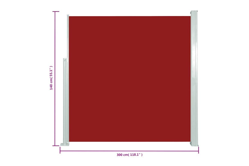 vidaXL 317877 Patio Retractable Side Awning 140x300cm Red vidaXL 317877 Patio Retractable Side Awning 140x300cm Red