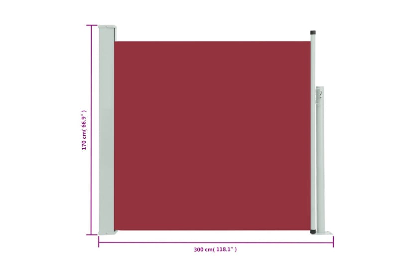 vidaXL 317889 Patio Retractable Side Awning 170x300cm Red vidaXL 317889 Patio Retractable Side Awning 170x300cm Red