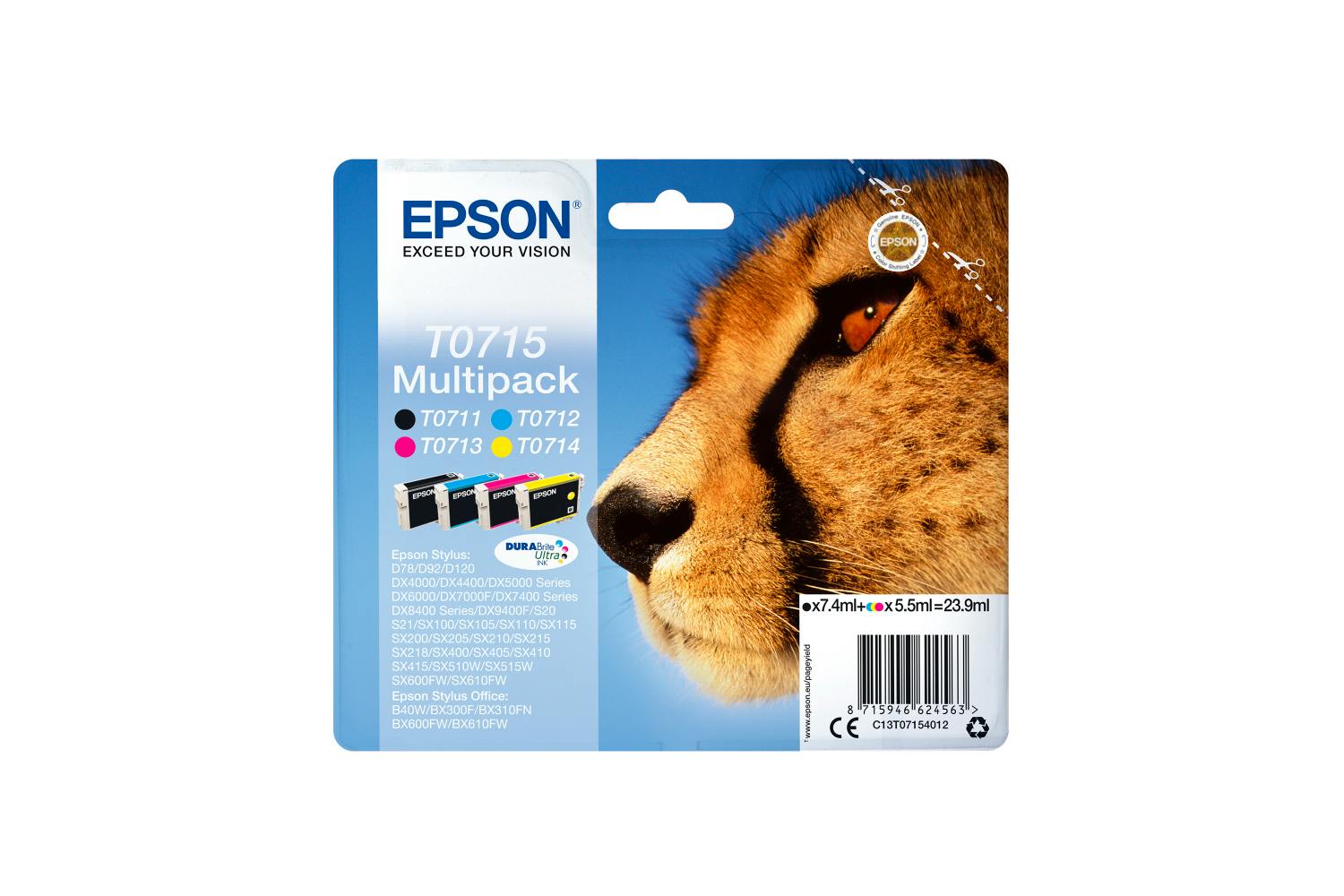 Epson T0715 Cheetah Durabrite Ultra Ink Cartridge | Multipack | 4-Colours