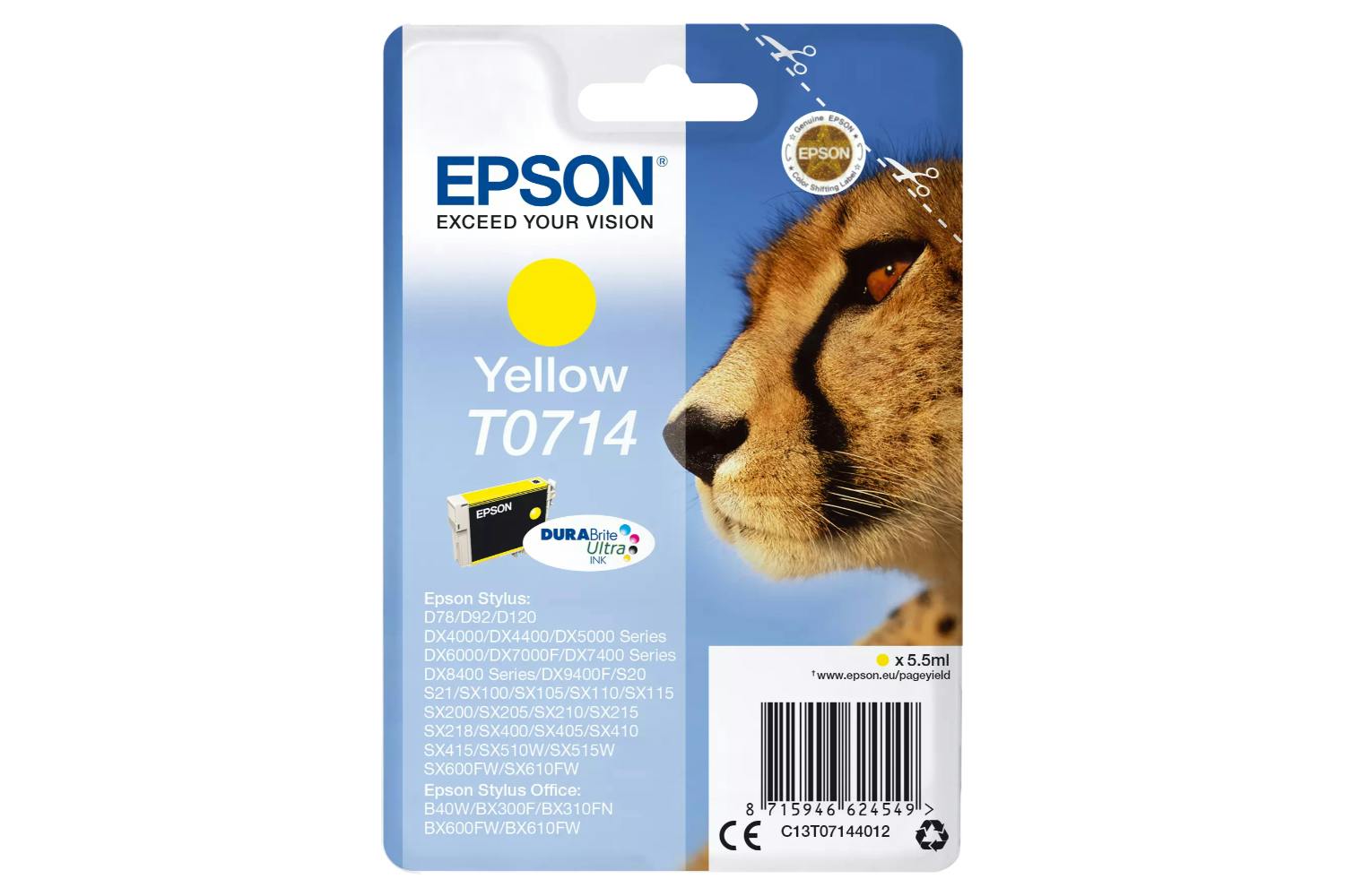 Epson T0714 Cheetah Durabrite Ultra Ink Cartridge | Yellow