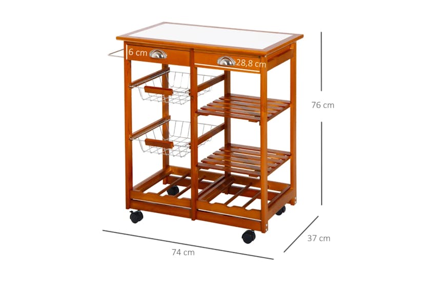 Homcom Wooden Kitchen Trolley Rolling Cart | Honey Homcom Wooden Kitchen Trolley Rolling Cart | Honey