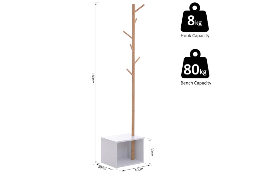 Homcom Coat Rack Storage Bench | White/Natural Wood Homcom Coat Rack Storage Bench | White/Natural Wood