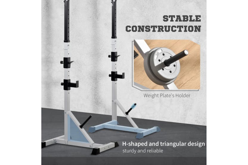 Homcom A91-070v01 Weights Bar Barbell Rack Squat Stand Adjustable Portable Weight Lifting Suitable For Home Gym Training Work Out Homcom A91-070v01 Weights Bar Barbell Rack Squat Stand Adjustable Portable Weight Lifting Suitable For Home Gym Training Work Out