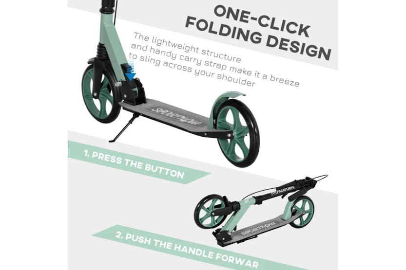 Homcom Adult Kick Scooter with Adjustable Handlebar | Green/Black Homcom Adult Kick Scooter with Adjustable Handlebar | Green/Black