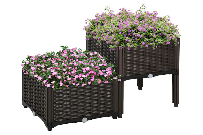 Outsunny Outdoor Garden Planter Box | Brown | Set of 2 Outsunny Outdoor Garden Planter Box | Brown | Set of 2