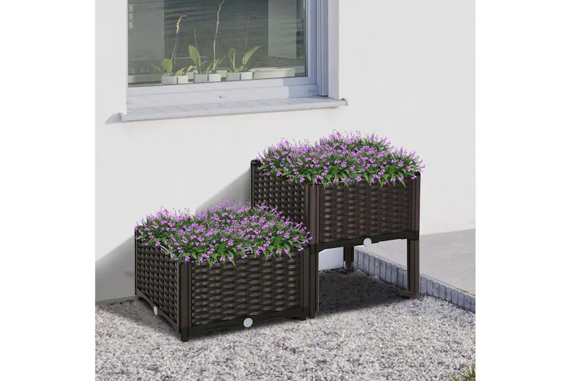 Outsunny Outdoor Garden Planter Box | Brown | Set of 2 Outsunny Outdoor Garden Planter Box | Brown | Set of 2