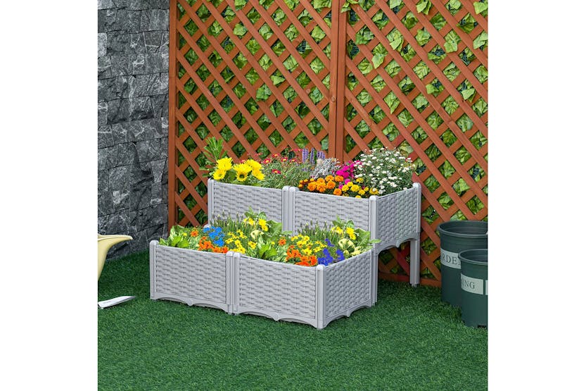 Outsunny Garden Flower Planter box | Grey | Set of 4 Outsunny Garden Flower Planter box | Grey | Set of 4