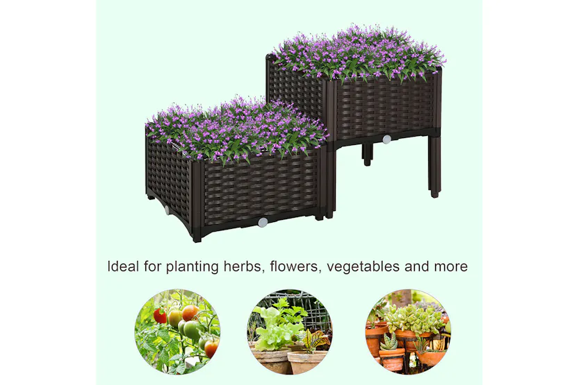 Outsunny Outdoor Garden Planter Box | Brown | Set of 2 Outsunny Outdoor Garden Planter Box | Brown | Set of 2