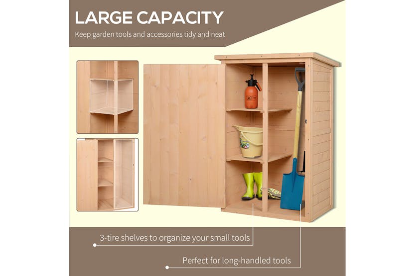 Outsunny Fir Wood Garden Storage Shed with Shelves | Natural Outsunny Fir Wood Garden Storage Shed with Shelves | Natural