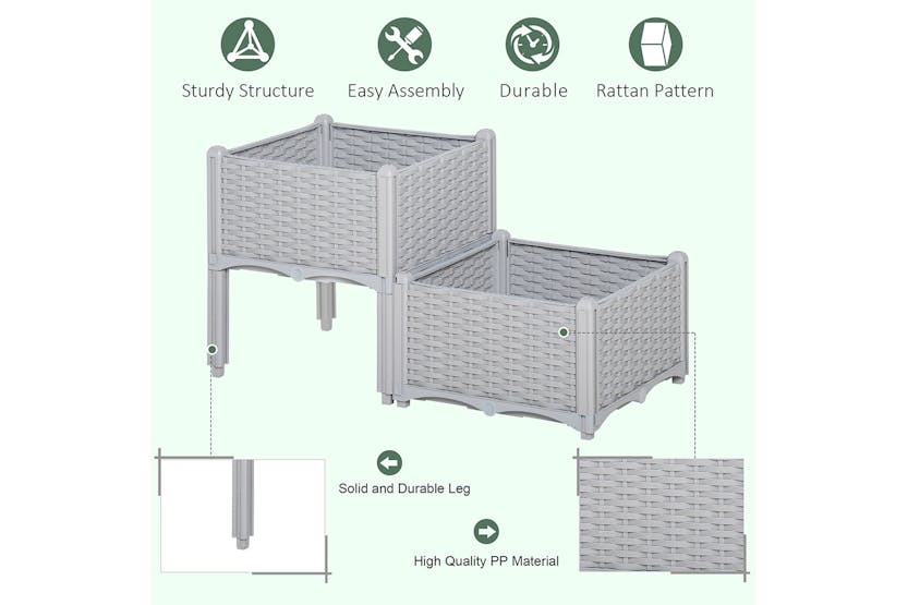 Outsunny Garden Flower Planter Box | Grey | Set of 2 Outsunny Garden Flower Planter Box | Grey | Set of 2