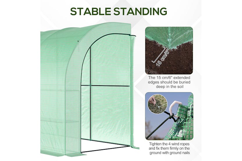 Outsunny Walk-In Lean Wall Greenhouse with Windows and Doors | Green Outsunny Walk-In Lean Wall Greenhouse with Windows and Doors | Green