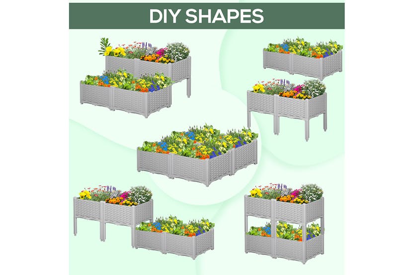 Outsunny Garden Flower Planter box | Grey | Set of 4 Outsunny Garden Flower Planter box | Grey | Set of 4