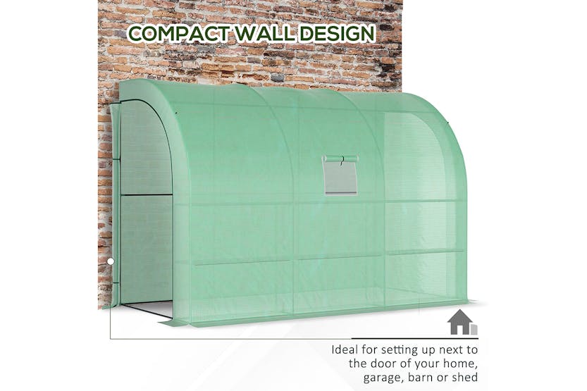 Outsunny Walk-In Lean Wall Greenhouse with Windows and Doors | Green Outsunny Walk-In Lean Wall Greenhouse with Windows and Doors | Green