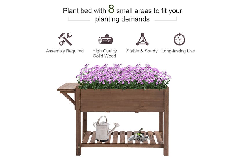 Outsunny Wooden Raised Garden Plant Stand with Shelf | Brown Outsunny Wooden Raised Garden Plant Stand with Shelf | Brown
